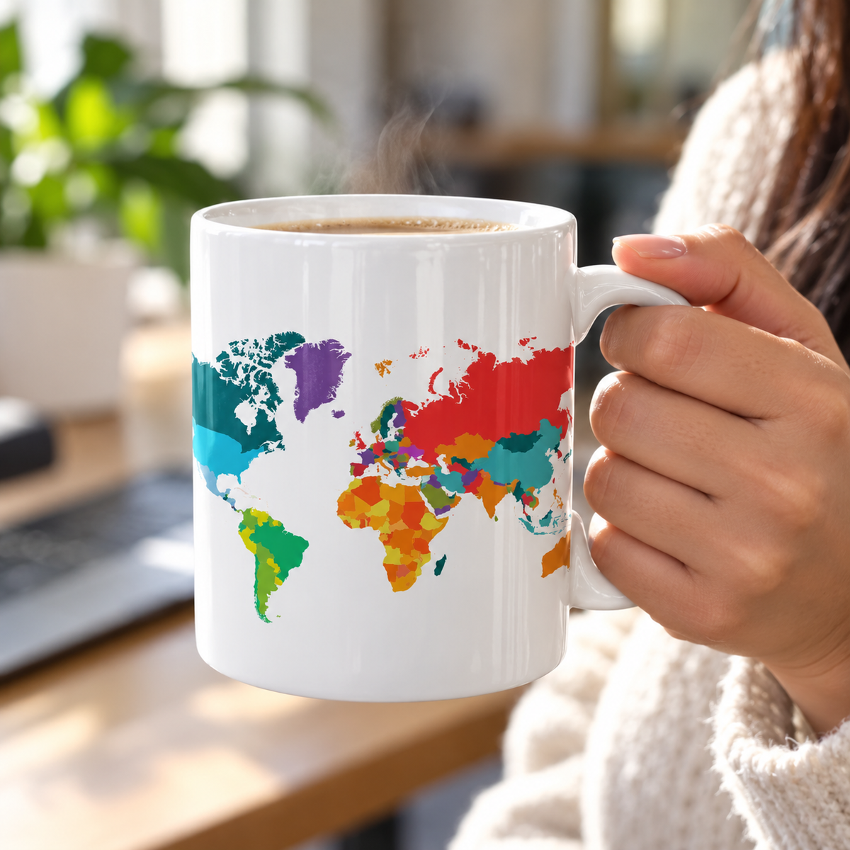 Colorful World Map Ceramic Mug – Travel & Adventure Coffee Cup