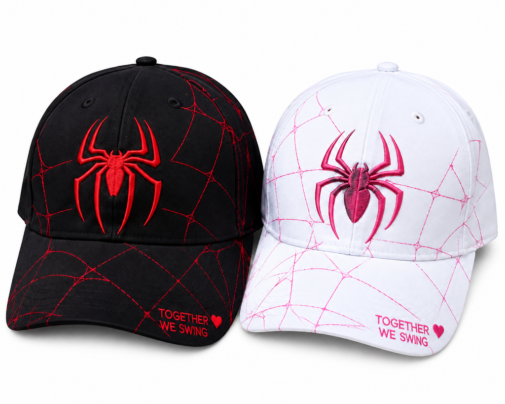Spider Web Couple Baseball Caps – Black & White