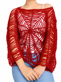 Handmade Nepali Red Crochet Spiderweb Sweater